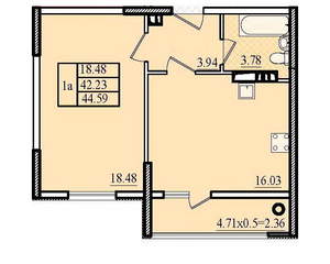 1-к квартира, вторичка, 45м2, 2/8 этаж