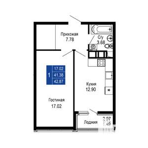 1-к квартира, вторичка, 43м2, 3/14 этаж