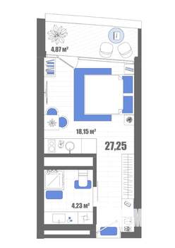 Студия квартира, вторичка, 27м2, 13/22 этаж