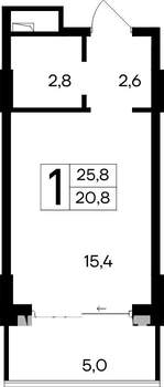 1-к квартира, строящийся дом, 26м2, 4/12 этаж