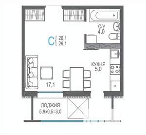 Студия квартира, вторичка, 32м2, 8/9 этаж