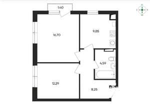 2-к квартира, вторичка, 53м2, 3/4 этаж