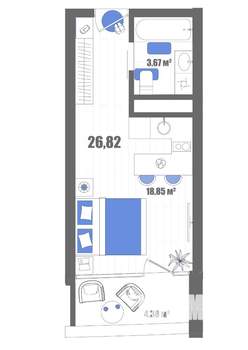 Студия квартира, строящийся дом, 27м2, 2/22 этаж