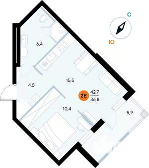 1-к квартира, строящийся дом, 42м2, 3/7 этаж