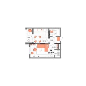 1-к квартира, вторичка, 38м2, 12/13 этаж