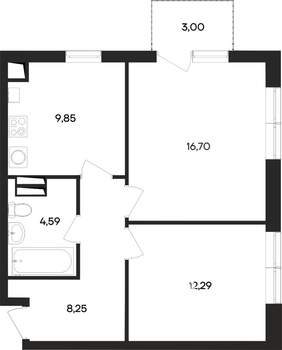 2-к квартира, строящийся дом, 55м2, 2/4 этаж