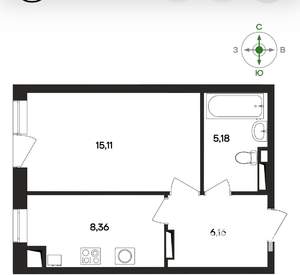 1-к квартира, вторичка, 35м2, 4/4 этаж