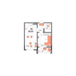 1-к квартира, строящийся дом, 40м2, 8/13 этаж