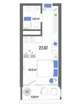 Студия квартира, вторичка, 27м2, 2/22 этаж