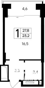 1-к квартира, строящийся дом, 28м2, 9/12 этаж