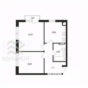 2-к квартира, вторичка, 52м2, 1/4 этаж