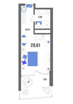 Студия квартира, вторичка, 30м2, 3/22 этаж