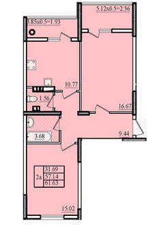 2-к квартира, вторичка, 62м2, 3/8 этаж
