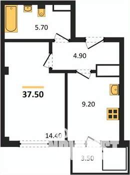 1-к квартира, сданный дом, 38м2, 9/9 этаж
