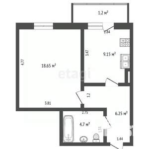 1-к квартира, вторичка, 39м2, 10/12 этаж