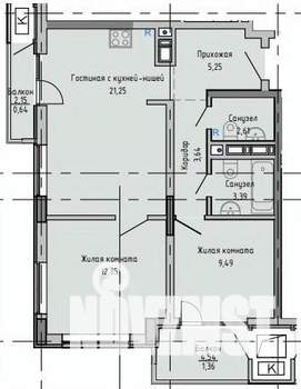 2-к квартира, вторичка, 60м2, 9/16 этаж