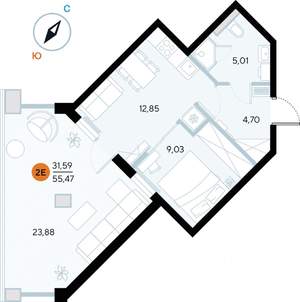 Студия квартира, строящийся дом, 55м2, 2/9 этаж