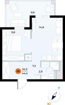 1-к квартира, вторичка, 45м2, 4/6 этаж