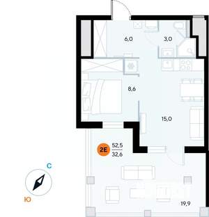1-к квартира, строящийся дом, 53м2, 3/7 этаж