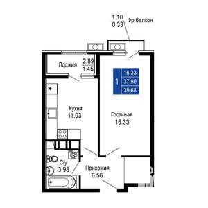 1-к квартира, вторичка, 40м2, 7/14 этаж