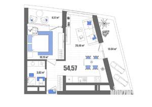 1-к квартира, строящийся дом, 55м2, 18/22 этаж