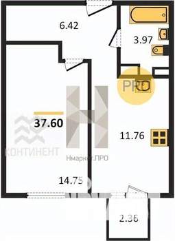 1-к квартира, вторичка, 38м2, 5/6 этаж