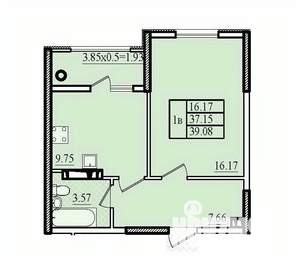 1-к квартира, строящийся дом, 39м2, 7/8 этаж