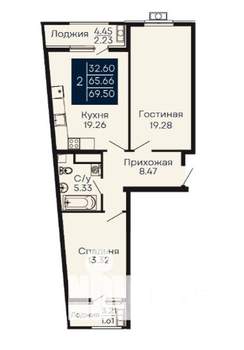 2-к квартира, вторичка, 70м2, 3/14 этаж