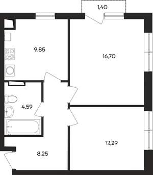 2-к квартира, строящийся дом, 52м2, 1/4 этаж