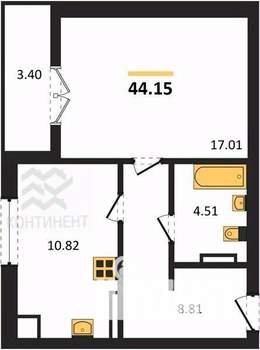1-к квартира, вторичка, 44м2, 5/8 этаж
