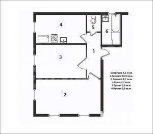 2-к квартира, вторичка, 42м2, 1/2 этаж