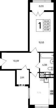 1-к квартира, вторичка, 47м2, 1/9 этаж