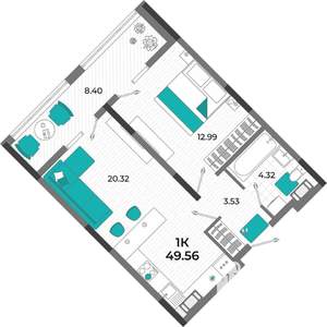 1-к квартира, вторичка, 41м2, 4/13 этаж