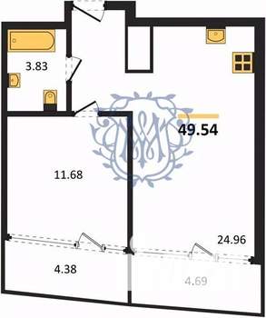 1-к квартира, вторичка, 50м2, 5/22 этаж