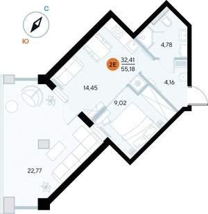 Студия квартира, строящийся дом, 55м2, 2/9 этаж