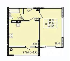 1-к квартира, вторичка, 45м2, 4/8 этаж