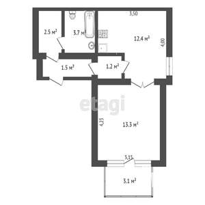 1-к квартира, вторичка, 35м2, 2/2 этаж