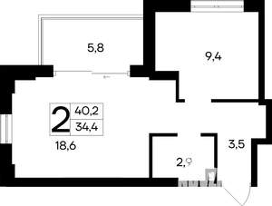 2-к квартира, строящийся дом, 40м2, 5/12 этаж
