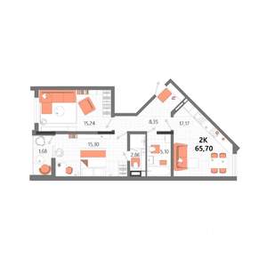 2-к квартира, строящийся дом, 66м2, 2/13 этаж