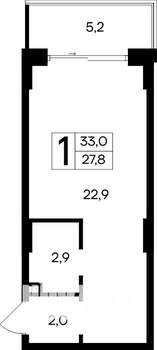 1-к квартира, строящийся дом, 33м2, 3/12 этаж