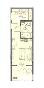 Студия квартира, строящийся дом, 36м2, 3/9 этаж