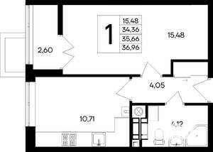 1-к квартира, вторичка, 37м2, 1/9 этаж