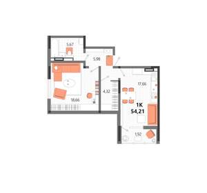 1-к квартира, вторичка, 54м2, 10/13 этаж