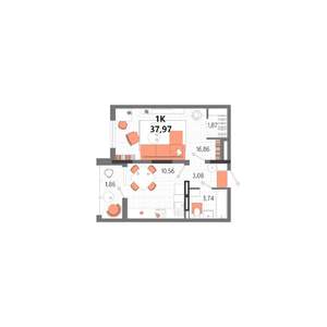 1-к квартира, строящийся дом, 38м2, 13/13 этаж