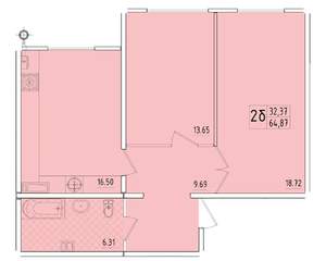 2-к квартира, вторичка, 65м2, 2/8 этаж