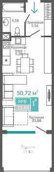 1-к квартира, строящийся дом, 51м2, 2/9 этаж