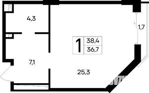 1-к квартира, строящийся дом, 38м2, 2/12 этаж