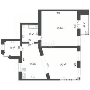 2-к квартира, вторичка, 71м2, 1/2 этаж