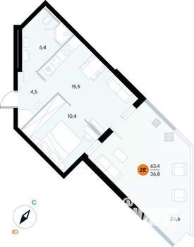 1-к квартира, строящийся дом, 63м2, 1/7 этаж