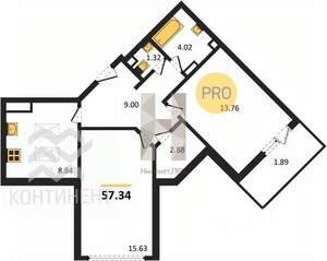 2-к квартира, вторичка, 57м2, 9/13 этаж